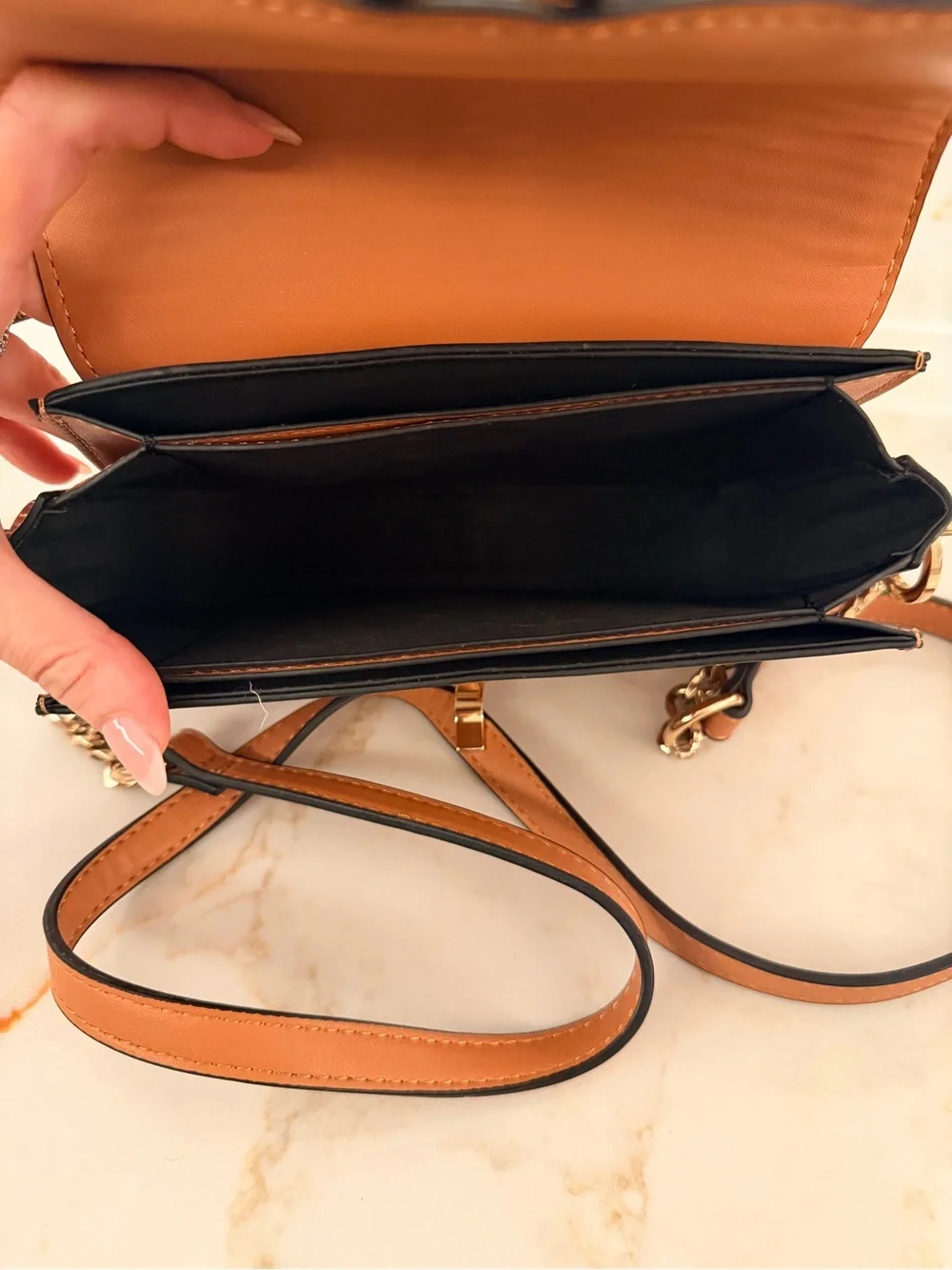 Tan faux Leather and Suede Crossbody Bag with Gold Hardware